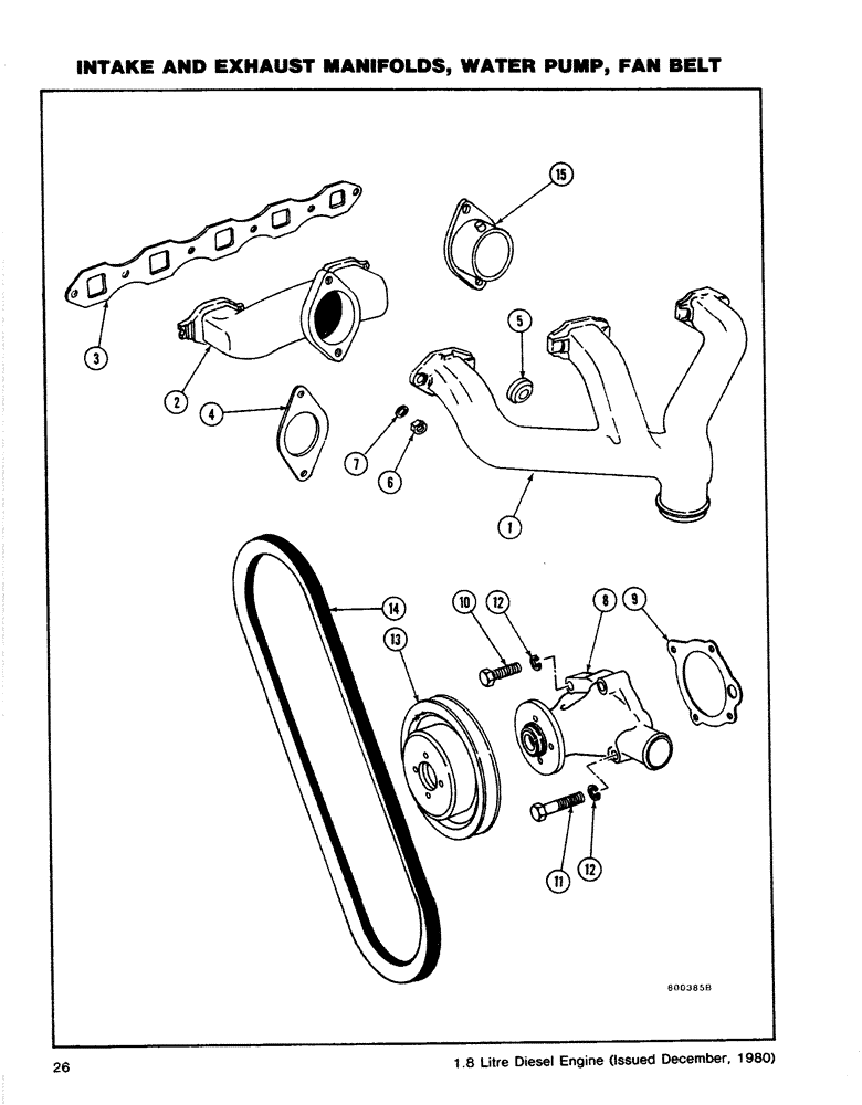 Схема запчастей Case CASE - (26) - INTAKE & EXHAUST MANIFOLDS, WATER PUMP, FAN BELT (02) - ENGINE