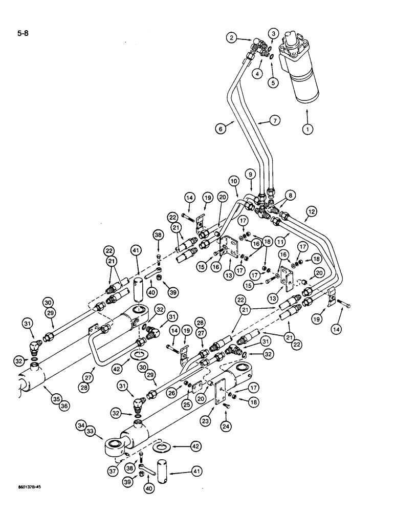 Схема запчастей Case W14B - (5-08) - STEERING HYDRAULIC CIRCUIT, CONTROL VALVE TO CYLINDERS (05) - STEERING