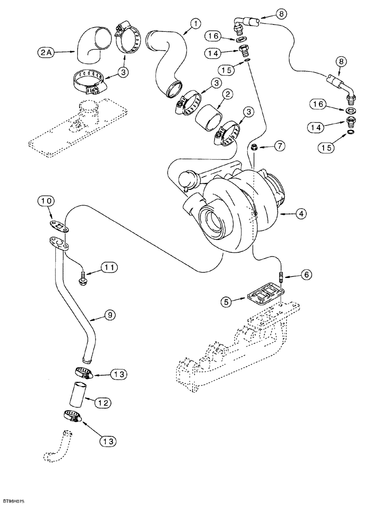 Схема запчастей Case 580SL - (2-022) - TURBOCHARGER SYSTEM, 4T-390 EMISSIONS CERTIFIED ENGINE (IF USED) (02) - ENGINE