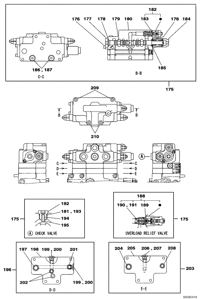 Схема запчастей Case CX130B - (08-56[08]) - CONTROL VALVE - OPTIONAL (08) - HYDRAULICS