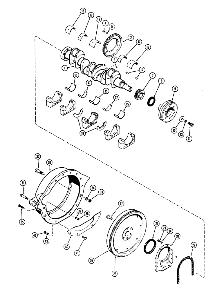 Схема запчастей Case W7E - (040) - CRANKSHAFT, FLYWHEEL & HOUSING, (301B) SPARK IGNITION ENGINE (02) - ENGINE