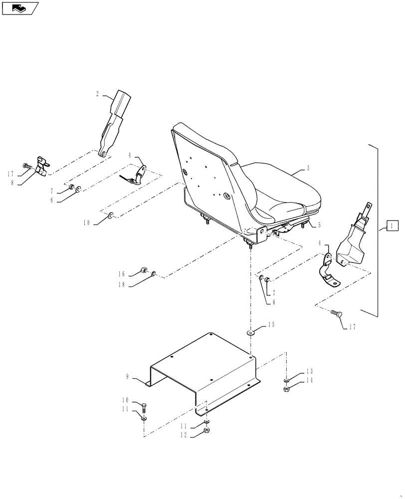 Схема запчастей Case 588H - (90.120.04) - STANDARD SEAT, MECHANICAL SUSPENSION, INSTALLATION, (SEARS) (90) - PLATFORM, CAB, BODYWORK AND DECALS