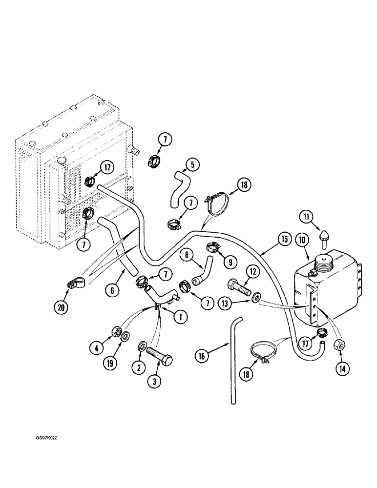 Схема запчастей Case 888 - (2-18) - COOLANT RECOVERY SYSTEM, P.I.N. 15401 THRU 15575, P.I.N. 106801 THRU 106802 (02) - ENGINE