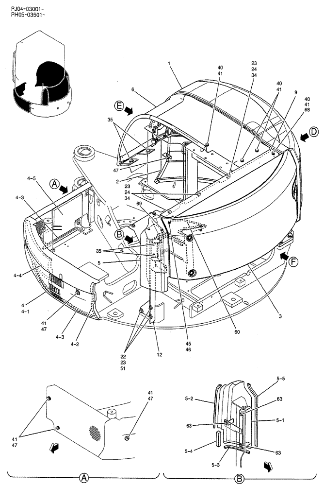 Схема запчастей Case CX50B - (02-085) - GUARD INSTAL (CAB) P/N PH21C00011F1 (05) - SUPERSTRUCTURE