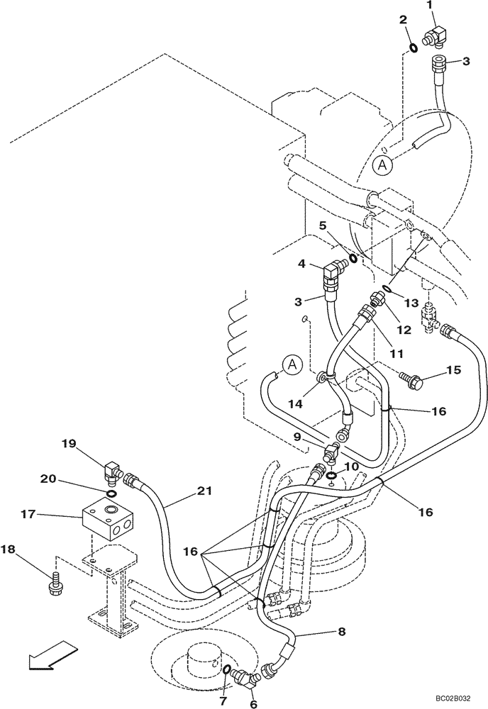 Схема запчастей Case CX130 - (08-021) - HYDRAULICS - DRAIN LINE - BLADE MODELS WITH LOAD HOLD (DAC0713099 - DAC0713245) (08) - HYDRAULICS