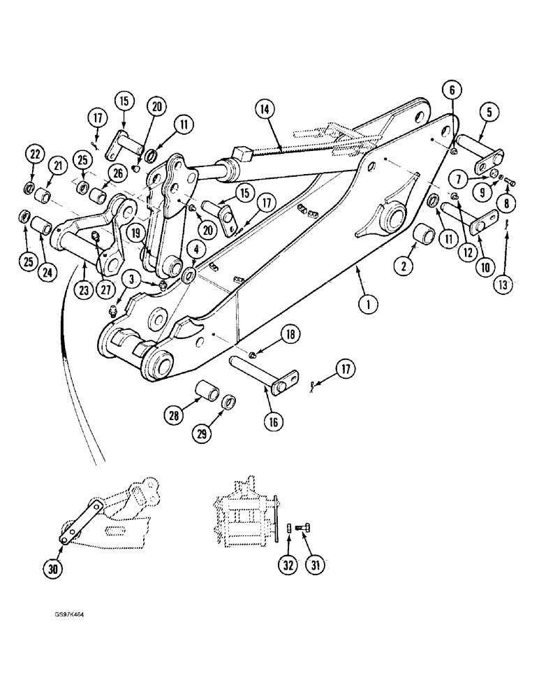 Схема запчастей Case 170C - (9-058) - ARM, LINKS AND MOUNTING PINS, W/ 3.2 METER (10 6 ") ARM, P.I.N. 74629 - 74662, P.I.N. 02301 & AFT (09) - CHASSIS