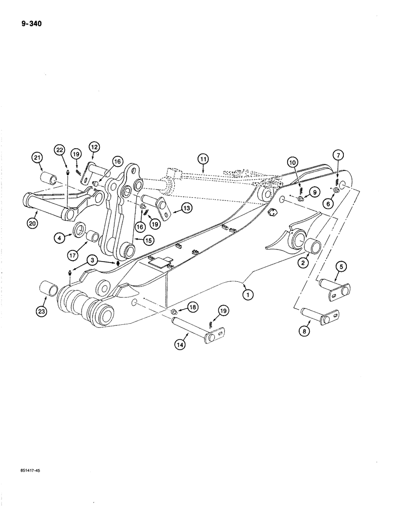 Схема запчастей Case 170B - (9-340) - ARM, LINKS AND MOUNTING PINS, WITH 8 FOOT 3 INCH (2.5 M) ARM, P.I.N. 74341 THRU 74456 (09) - CHASSIS