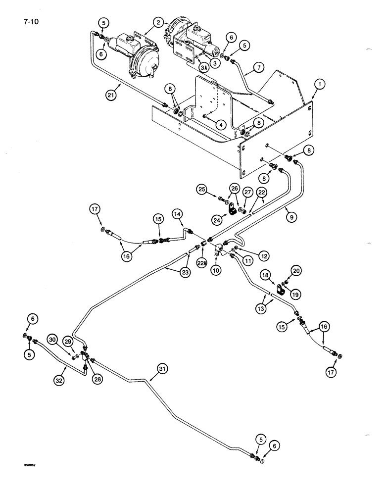 Схема запчастей Case 1086B - (7-010) - BRAKE SYSTEM, HYDRAULIC BRAKE LINES FROM ACTUATORS TO WHEEL CYLINDERS (07) - BRAKES