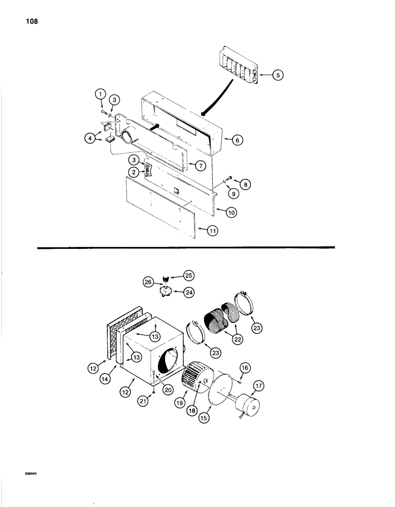 Схема запчастей Case 1280B - (108) - HEATER SHROUDING AND HEATER (04) - ELECTRICAL SYSTEMS