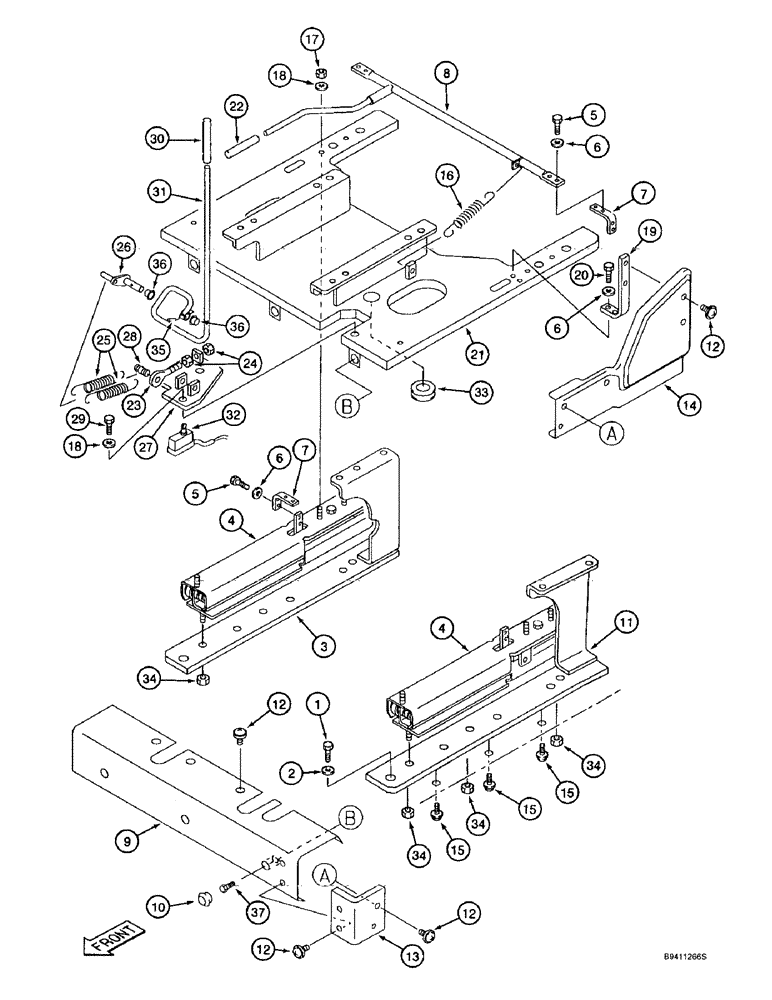 Схема запчастей Case 9010B - (9-044) - SEAT SLIDE RAILS & PLATFORM,PRIOR TO P.I.N. DAC0102131,USED W/ SEAT W/OUT CASE LOGO ON BACK CUSHION (09) - CHASSIS