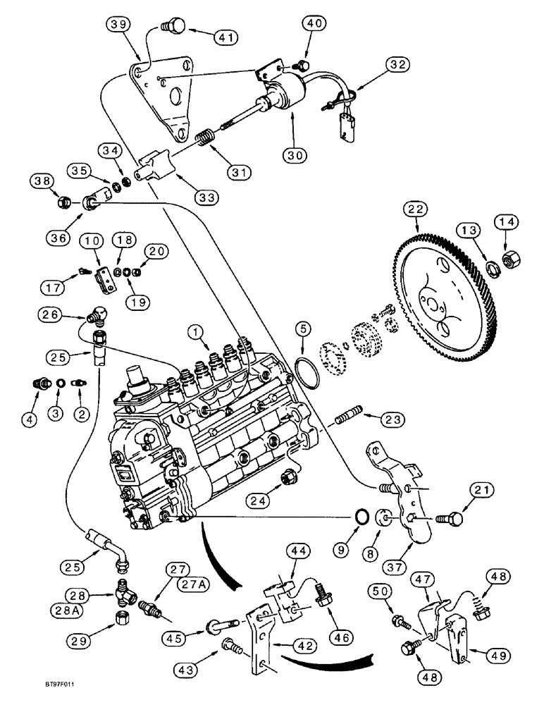 Схема запчастей Case 9030B - (3-22) - FUEL INJECTION PUMP AND DRIVE, 6T-590 EMISSIONS CERTIFIED ENGINE, P.I.N. DAC03#2001 AND AFTER (03) - FUEL SYSTEM