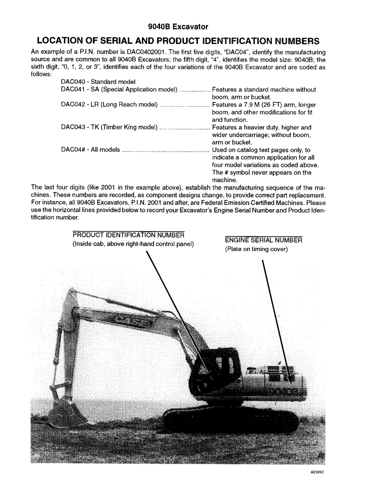 Схема запчастей Case 9040B - (1-2) - LOCATION OF SERIAL AND PRODUCT IDENTIFICATION NUMBERS (00) - PICTORIAL INDEX