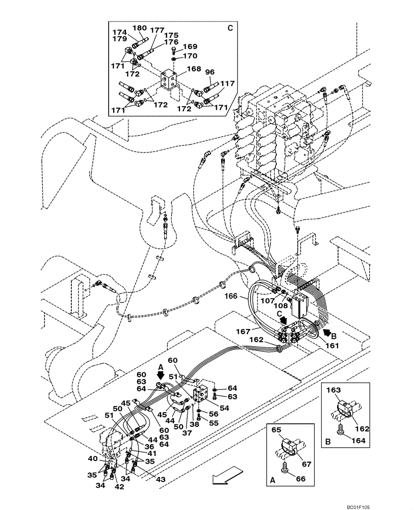 Схема запчастей Case CX800 - (08-30) - PILOT CONTROL LINES, TRAVEL - MODELS WITH LOAD HOLD (08) - HYDRAULICS