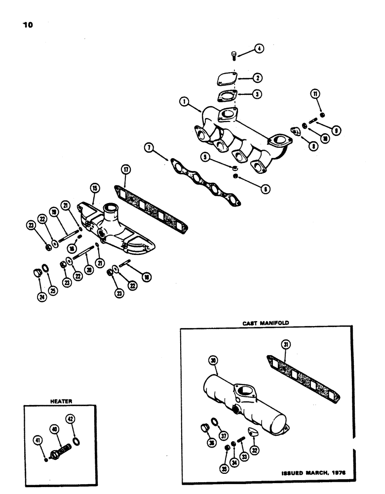 Схема запчастей Case 450 - (010) - EXHAUST MANIFOLD, (188) DIESEL ENGINE (01) - ENGINE