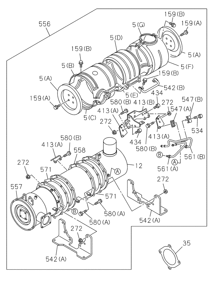 Схема запчастей Case CX350C - (02-030[00]) - EXHAUST PIPE (02) - ENGINE