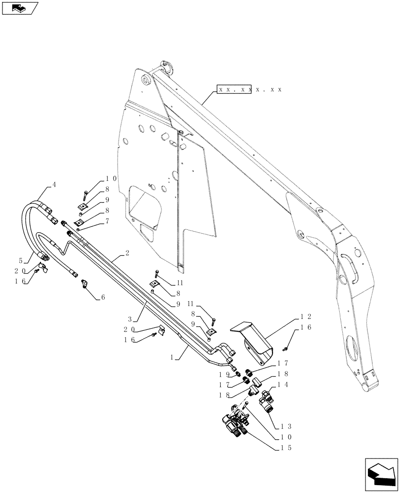 Схема запчастей Case SR200 - (35.734.AH[02]) - AUX HYD, HIGH FLOW, ARM PLUMBING (SR175)(SR200) (35) - HYDRAULIC SYSTEMS