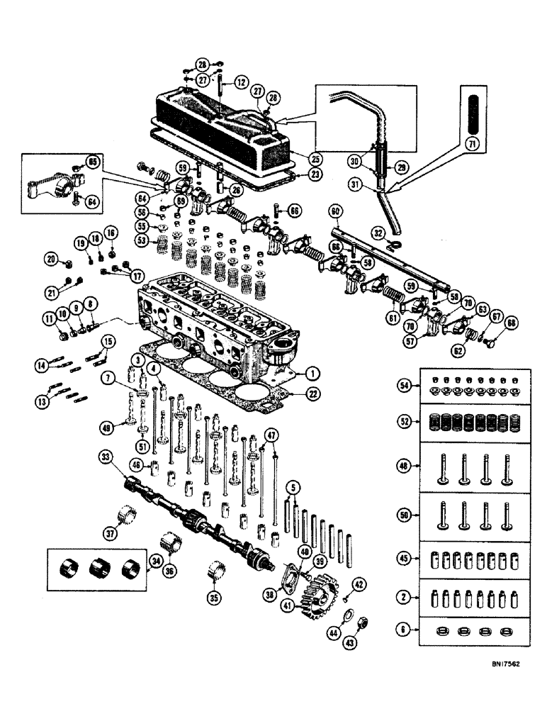 Схема запчастей Case 800 - (020) - CYLINDER HEAD, VALVES, AND CAMSHAFT (01) - ENGINE