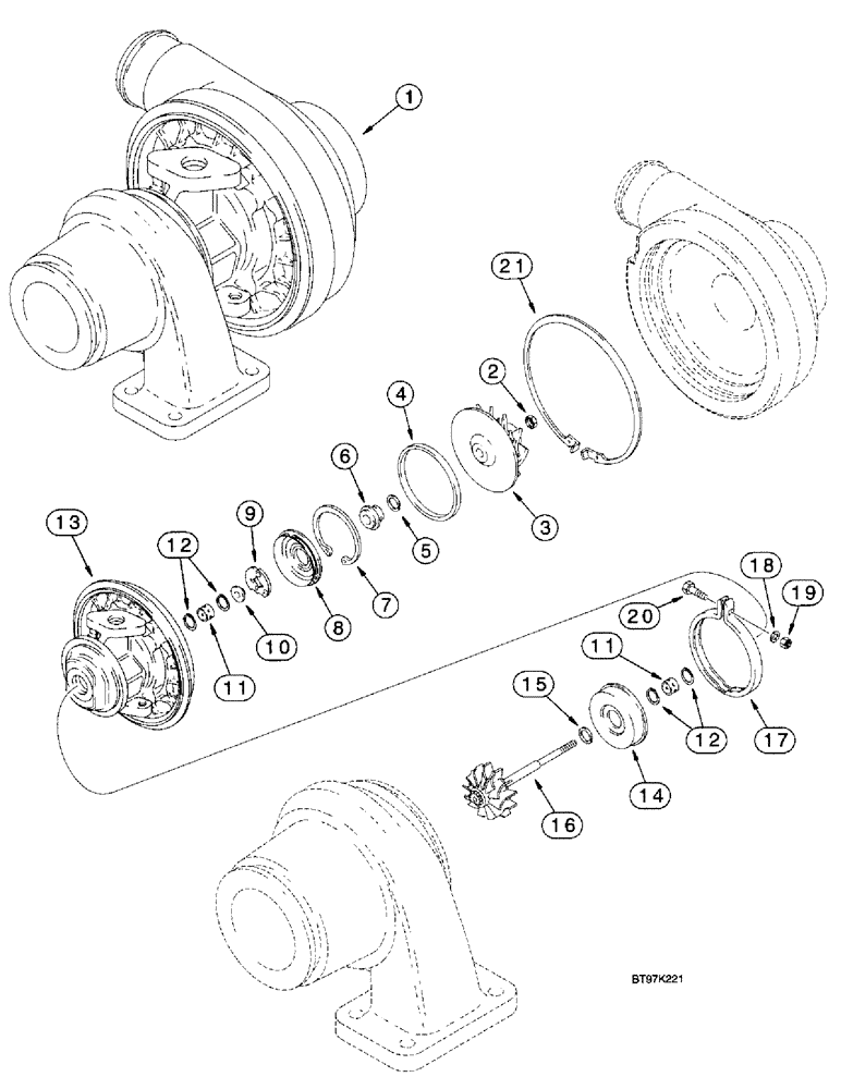 Схема запчастей Case 580L - (2-30) - TURBOCHARGER ASSEMBLY, 4T-390 EMISSIONS CERTIFIED ENGINE (02) - ENGINE