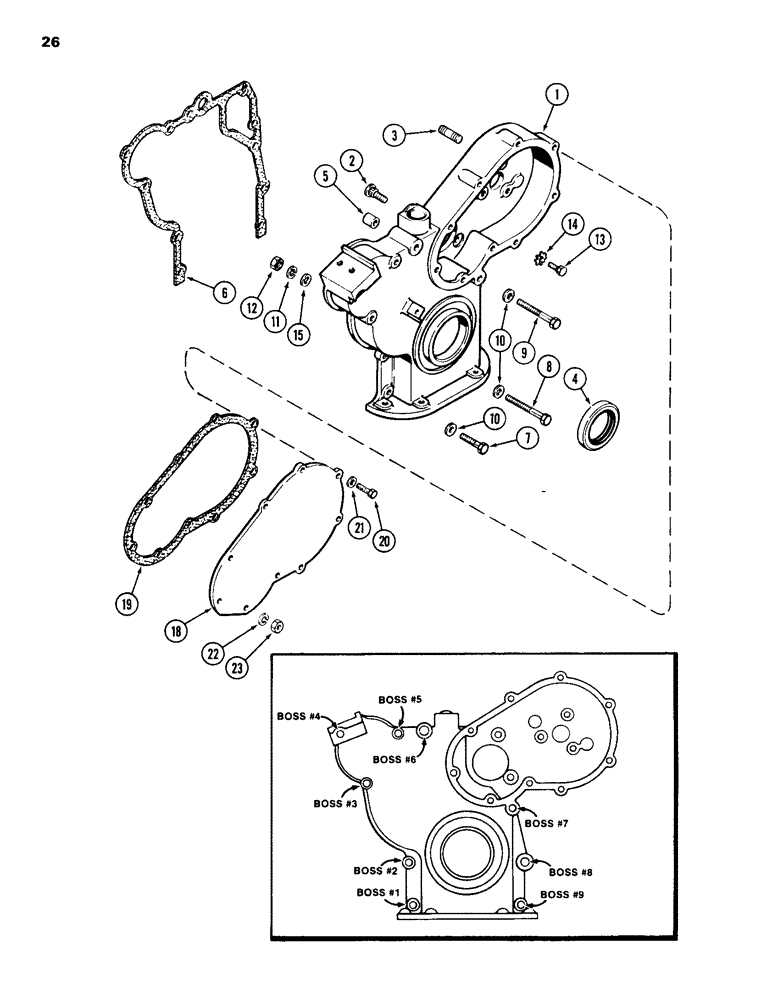 Схема запчастей Case 586D - (026) - TIMING GEAR COVER, 188 DIESEL ENGINE (10) - ENGINE