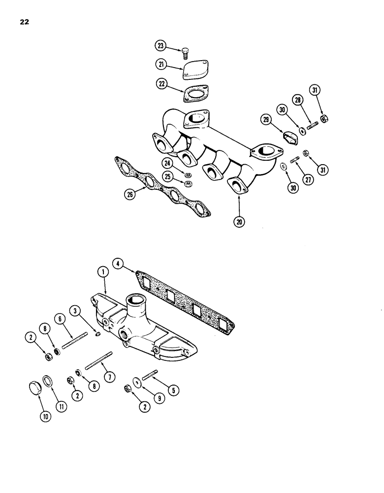 Схема запчастей Case 584D - (022) - MANIFOLDS, 188 DIESEL ENGINE, INTAKE MANIFOLD, EXHAUST MAINFOLD (10) - ENGINE