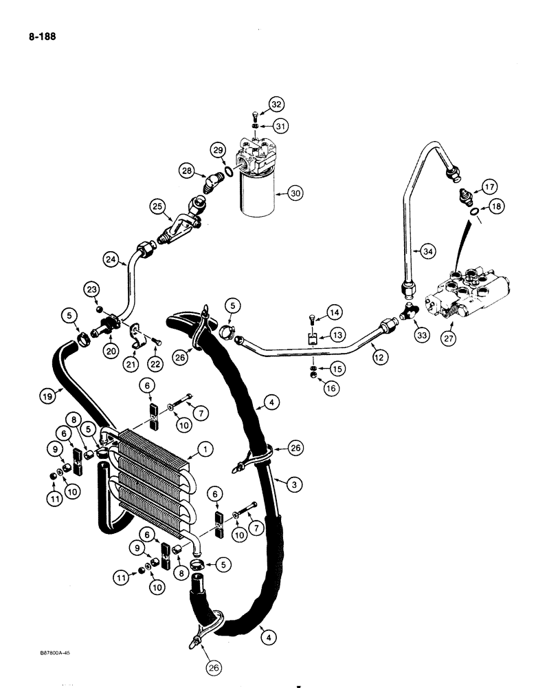 Схема запчастей Case 1818 - (8-188) - HYDROSTATIC DRIVE HYDRAULIC CIRCUIT RETURN LINES TO OIL COOLER & FILTER (08) - HYDRAULICS