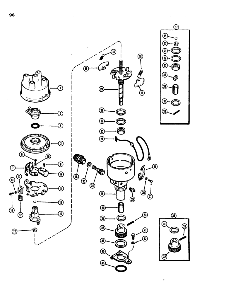 Схема запчастей Case 480B - (096) - DISTRIBUTOR, (148B) SPARK IGNITION ENGINE 