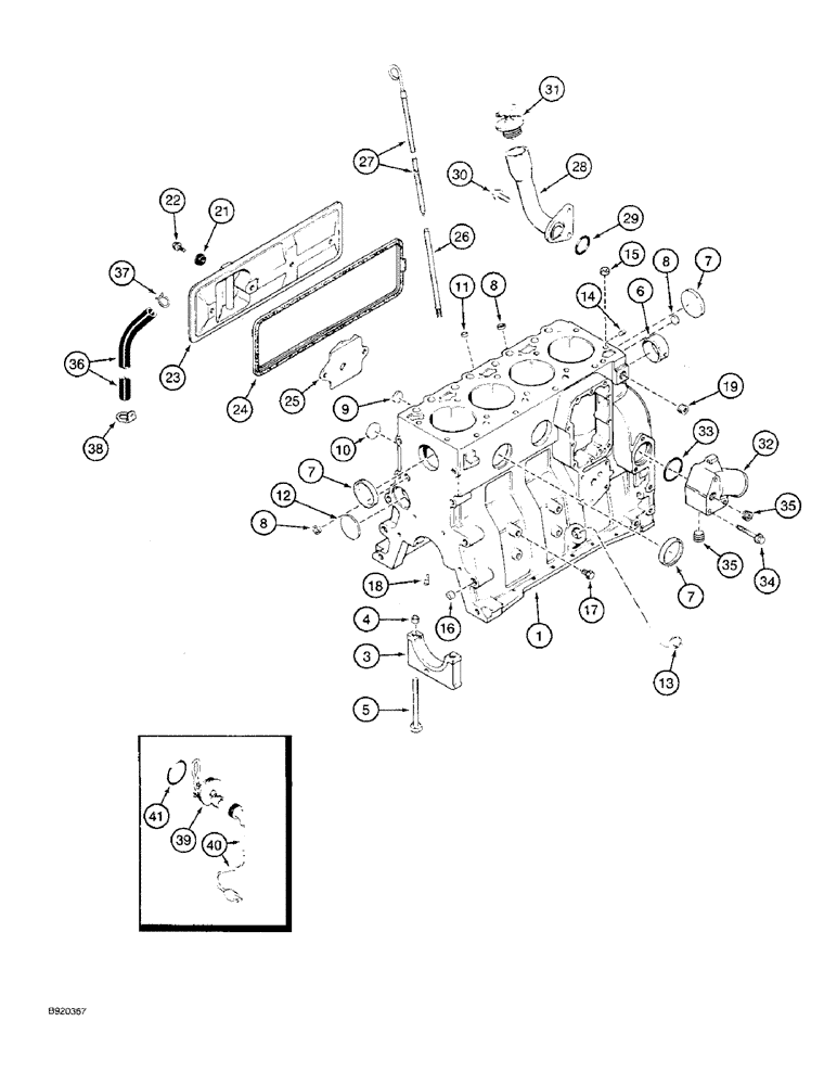 Схема запчастей Case 480F - (2-35A) - CYLINDER BLOCK, 4-390 ENGINE, USES 7 MM FUEL INJECTOR NOZZLE, ENGINE S/N 44511034 AND AFTER (02) - ENGINE