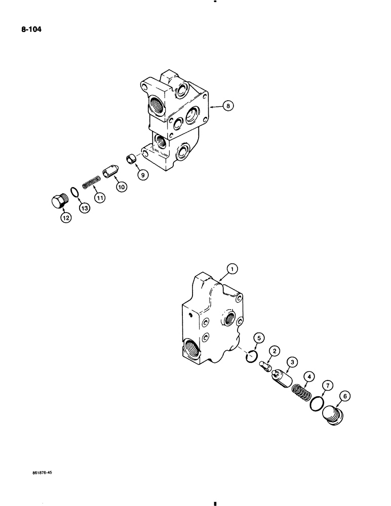 Схема запчастей Case 580K - (8-104) - BACKHOE CONTROL VALVE, INLET AND OUTLET SECTIONS, OUTLET SECTION (08) - HYDRAULICS