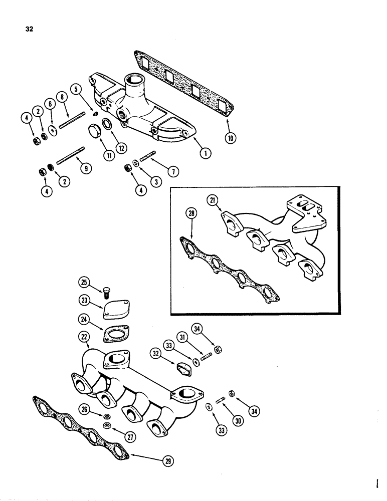 Схема запчастей Case 580D - (032) - MANIFOLDS, 207 TURBOCHARGED DIESEL ENGINE, 207 NATURALLY ASPIRATED DIESEL ENGINE (02) - ENGINE