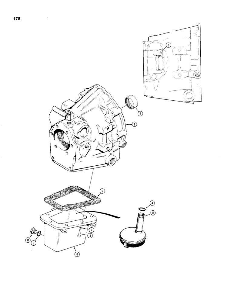 Схема запчастей Case 480C - (178) - POWER SHUTTLE, HOUSING AND OIL PAN (21) - TRANSMISSION