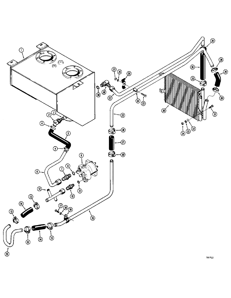 Схема запчастей Case 780 - (146) - POWER STEERING COOLER CIRCUIT, BEFORE TRACTOR SN. 5500550 (05) - STEERING