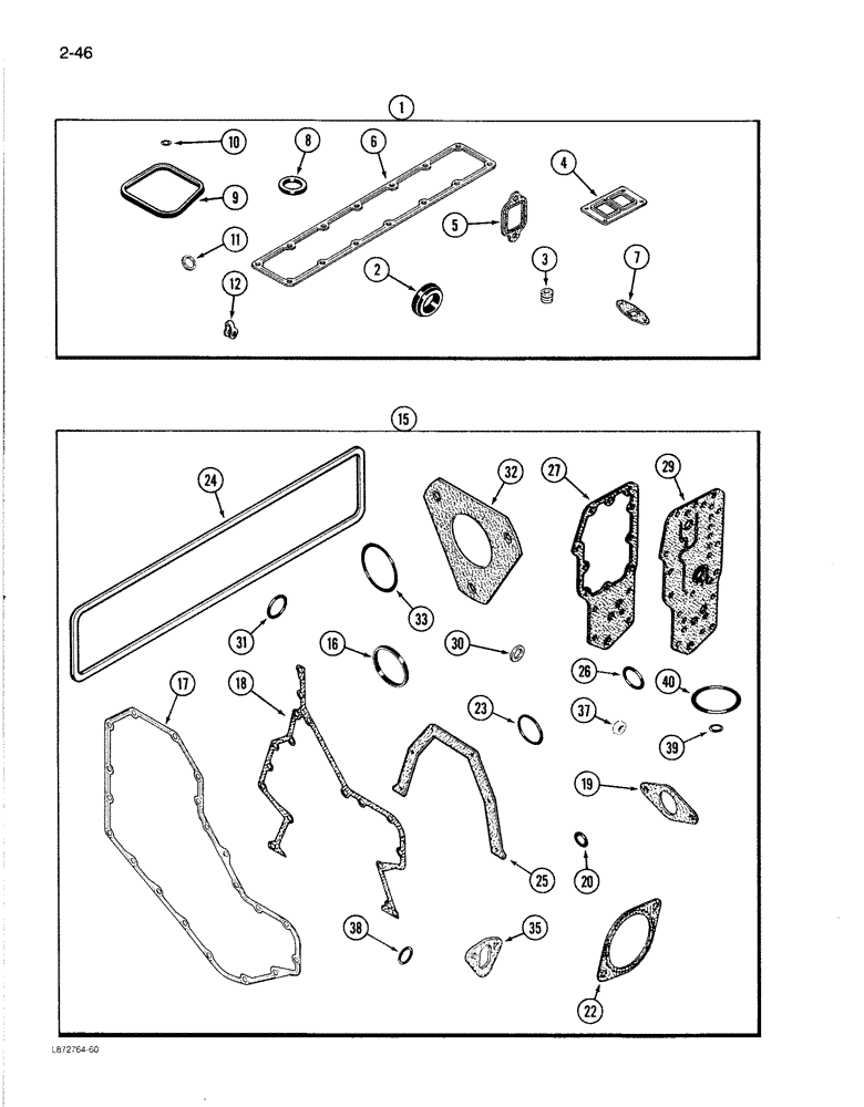 Схема запчастей Case 1086B - (2-046) - ENGINE GASKET KITS, 6T-590 ENGINE, VALVE GRIND, CYLINDER BLOCK (02) - ENGINE