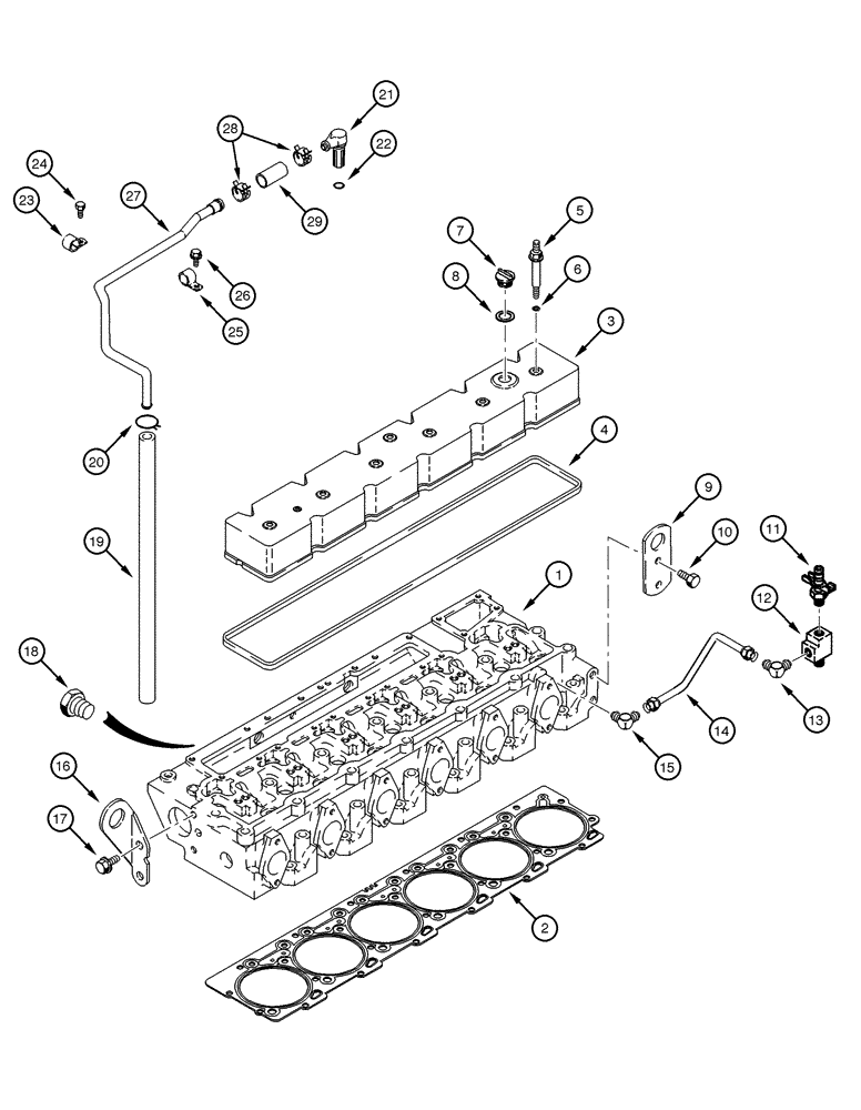 Схема запчастей Case 885 - (02-34[01]) - CYLINDER HEAD VALVES COVER, GASKETS AND THERMOSTAT (02) - ENGINE