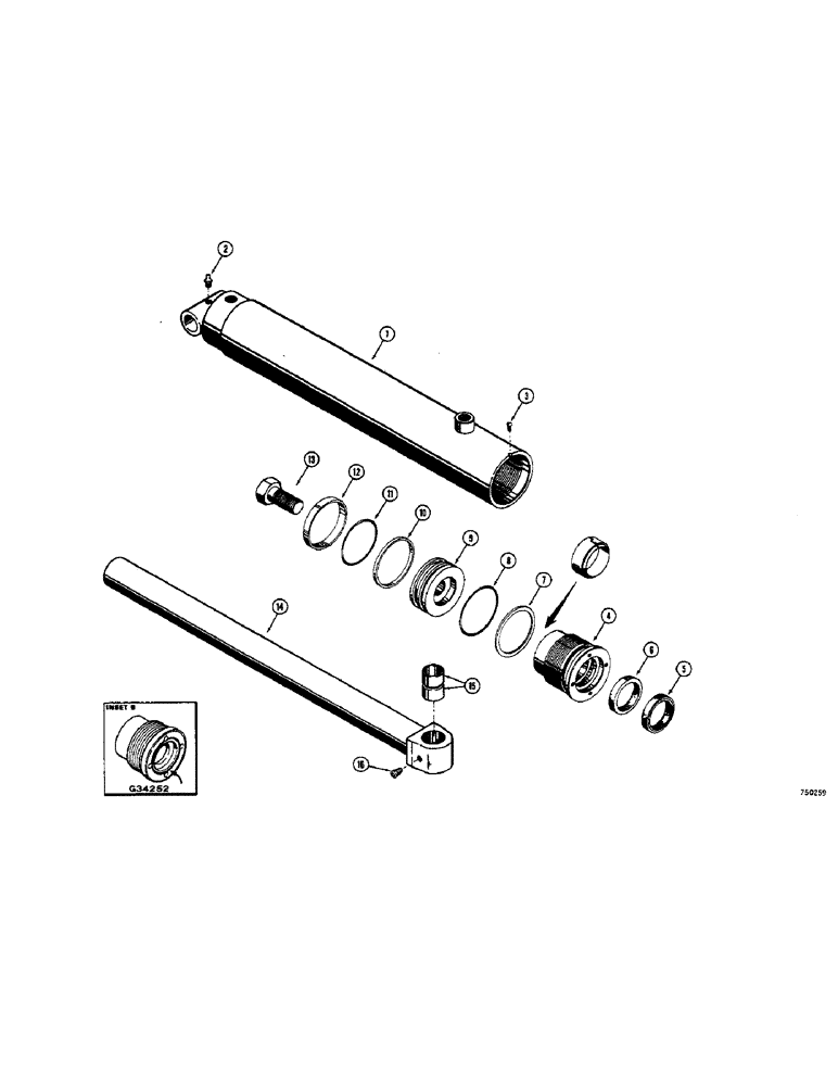 Схема запчастей Case 1500-SERIES - (146[A]) - G34251 WOOD TICK CYLINDER HAS FLAT ROD EYE USED BEFORE TRACTOR SN. 9816144 GLAND IS STAMPED WITH CYLINDER PART NUMBER (35) - HYDRAULIC SYSTEMS