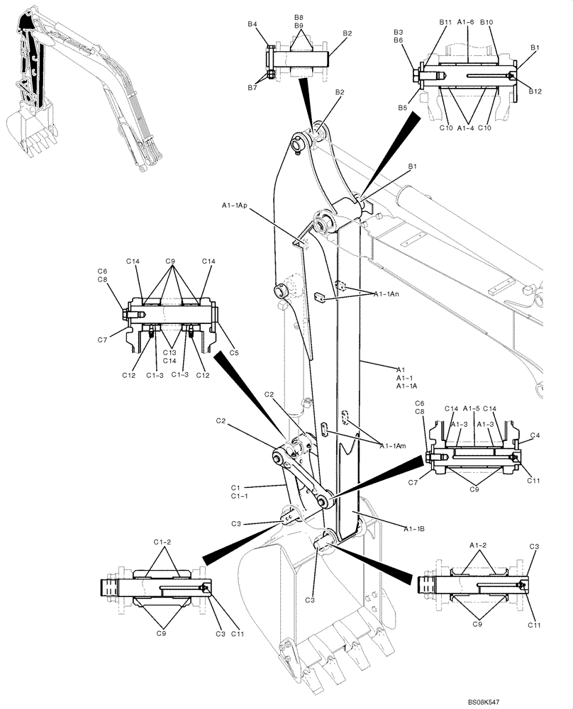 Схема запчастей Case CX50B - (05-003[00]) - ARM ASSY, LONG 1.87 M (6 FT 2 IN) (84) - BOOMS, DIPPERS & BUCKETS