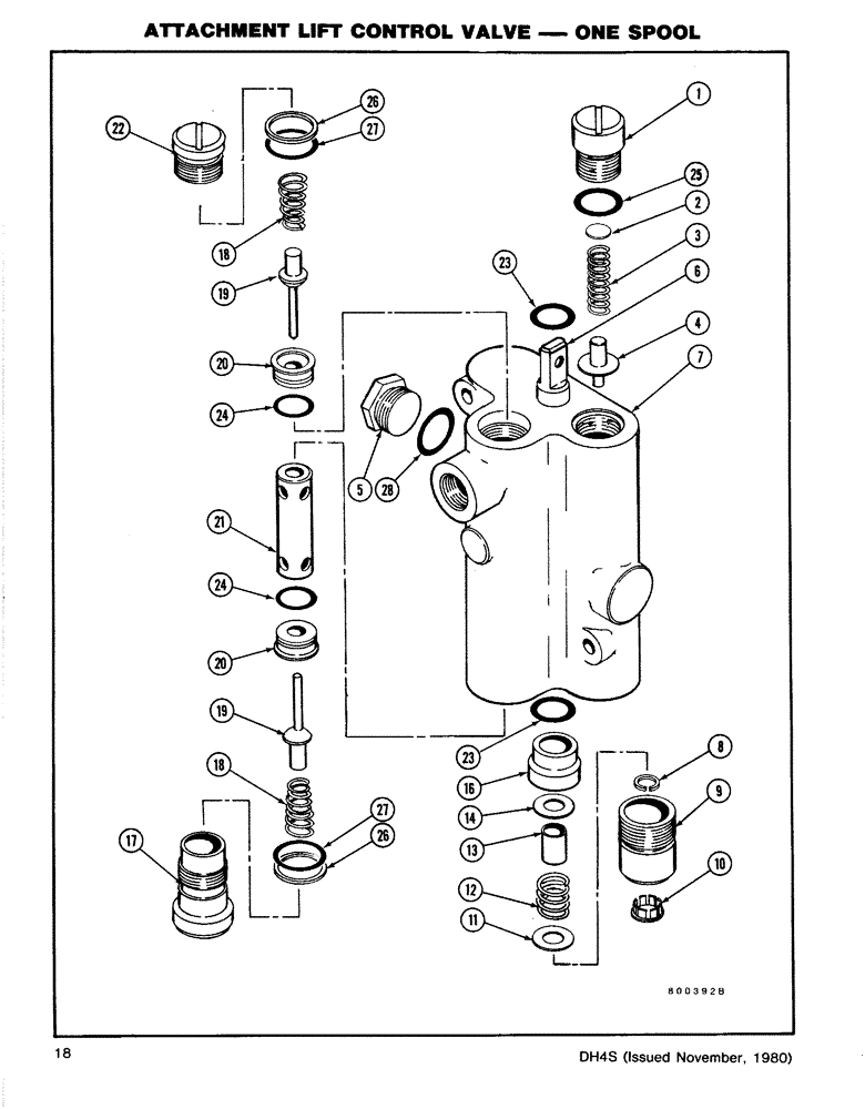 Схема запчастей Case DH4 - (1-18) - ATTACHMENT LIFT CONTROL VALVE - ONE SPOOL (41) - STEERING