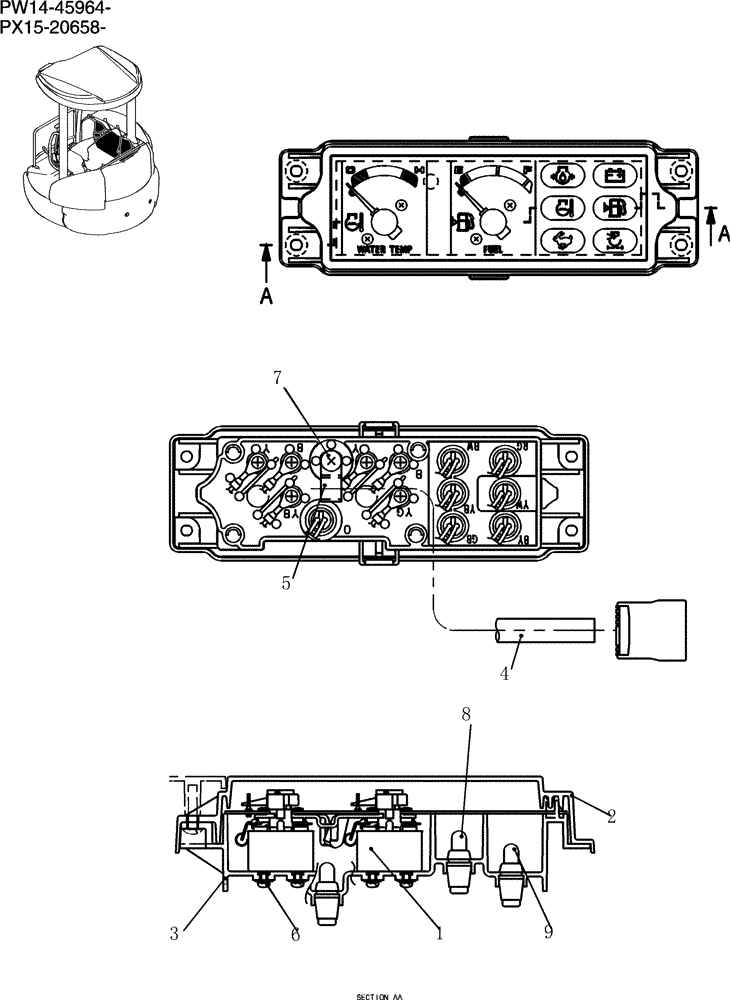 Схема запчастей Case CX36B - (265-01[1]) - GAUGE ASSEMBLY, CLUSTER (06) - ELECTRICAL