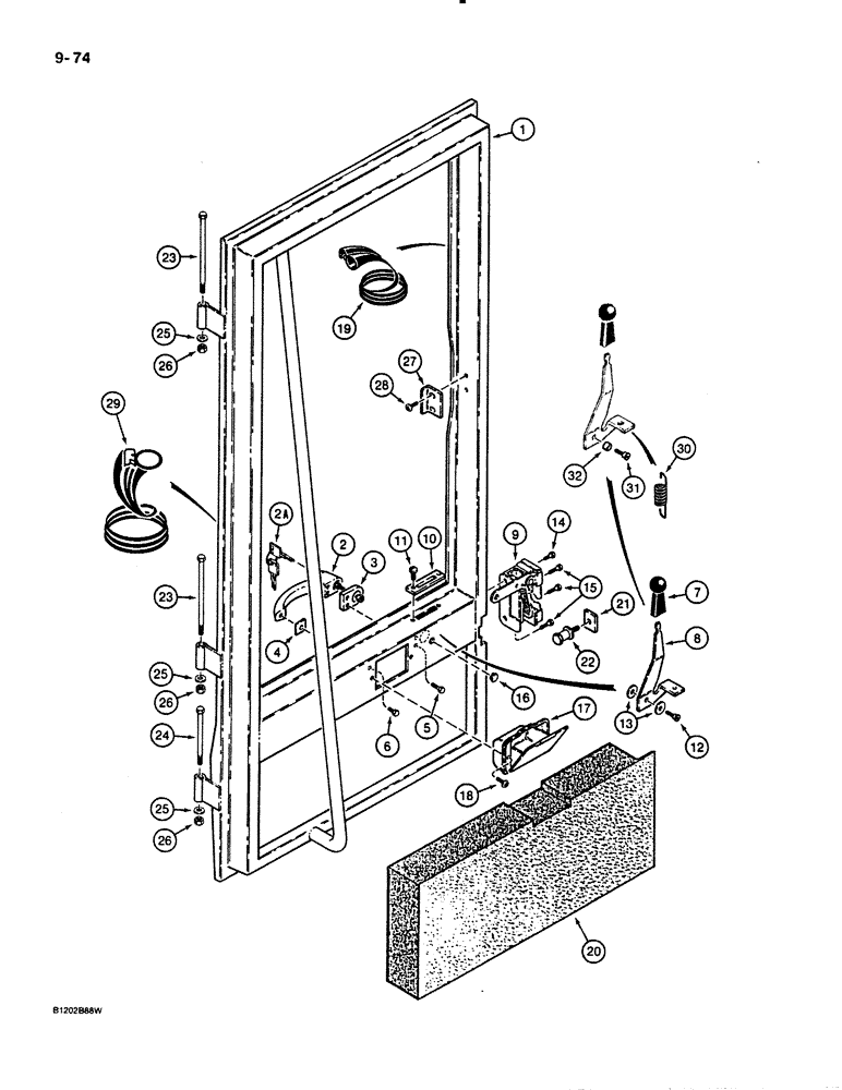 Схема запчастей Case 621 - (9-074) - CAB DOOR AND MOUNTING (09) - CHASSIS/ATTACHMENTS