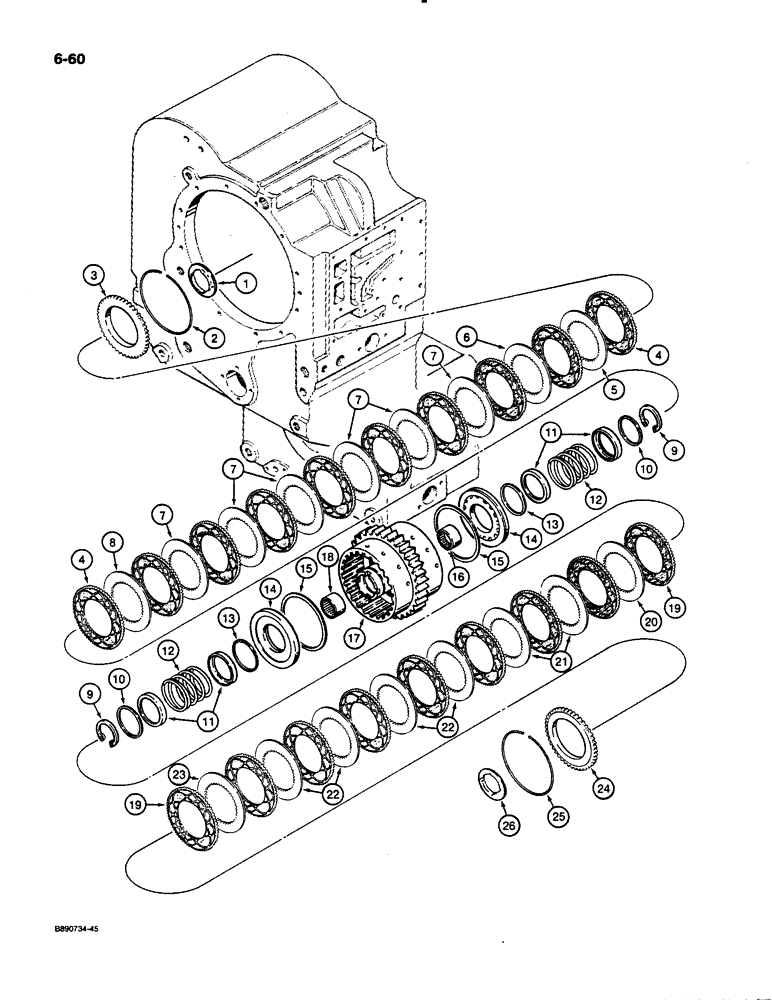 Схема запчастей Case 621 - (6-060) - TRANSMISSION ASSEMBLY, THIRD AND FOURTH CLUTCH PACK, P.I.N. JAK0020901 AND AFTER (06) - POWER TRAIN