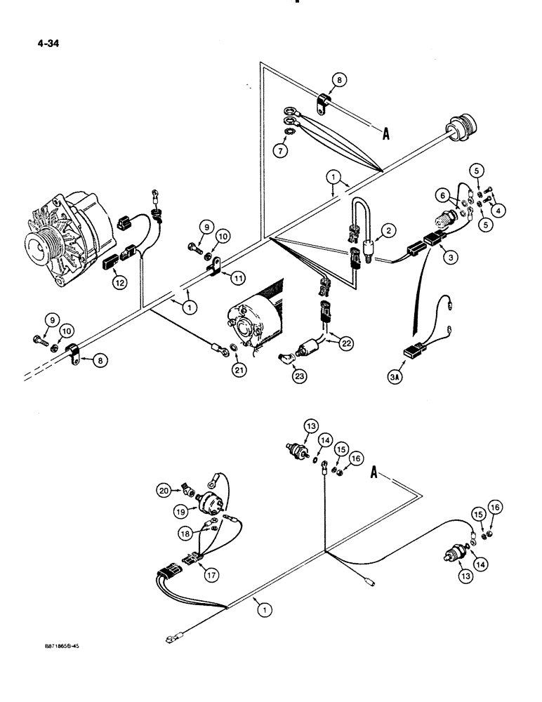 Схема запчастей Case W11B - (4-034) - ELECTRICAL SYSTEM, REAR ELECTRICAL HARNESS TO ALTERNATOR, P.I.N. 9164337 AND AFTER (04) - ELECTRICAL SYSTEMS