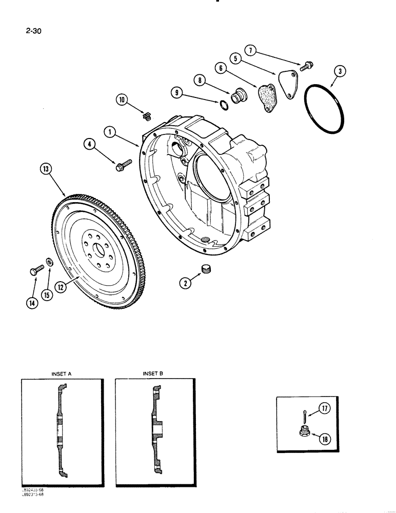 Схема запчастей Case 621 - (2-30) - FLYWHEEL AND HOUSING, 6T-590 ENGINE (02) - ENGINE