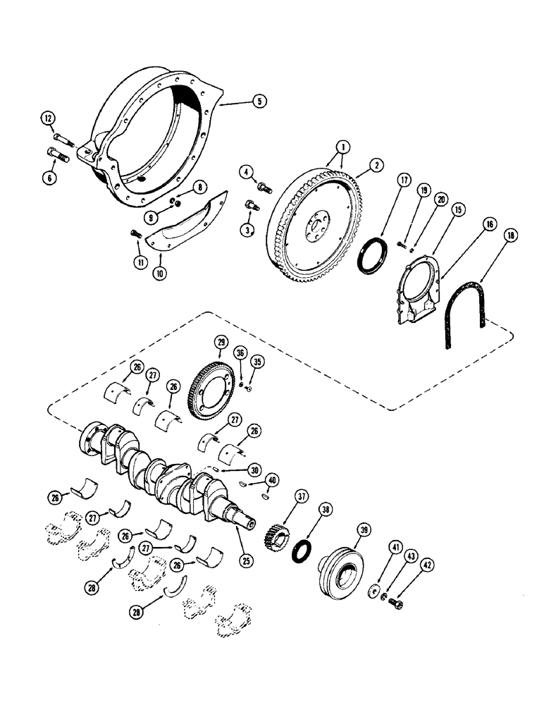 Схема запчастей Case W7 - (020) - CRANKSHAFT - FLYWHEEL & HOUSING, (301) DIESEL ENGINE (02) - ENGINE