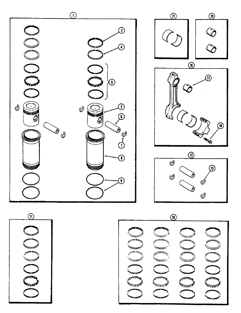 Схема запчастей Case W7E - (042) - PISTON ASSY. & CONNECTING RODS, (301B) SPARK IGNITION ENGINE (02) - ENGINE