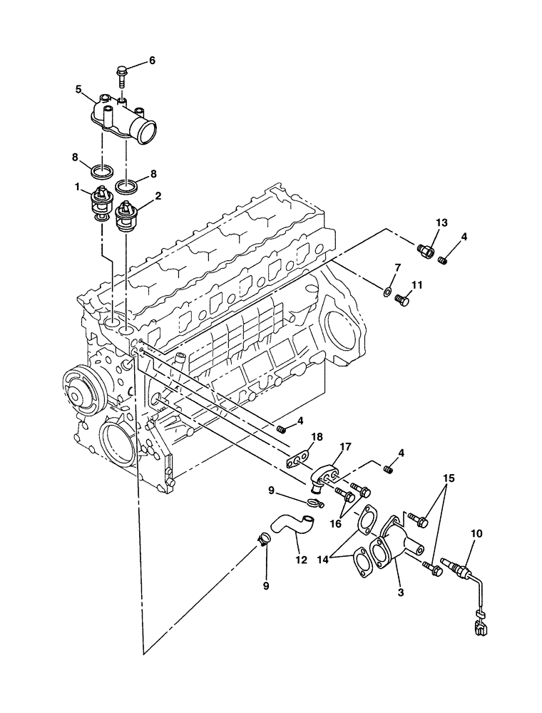 Схема запчастей Case CX350 - (02-021-00[01]) - ENGINE WATER CIRCUIT - THERMOSTAT (03) - FUEL SYSTEM