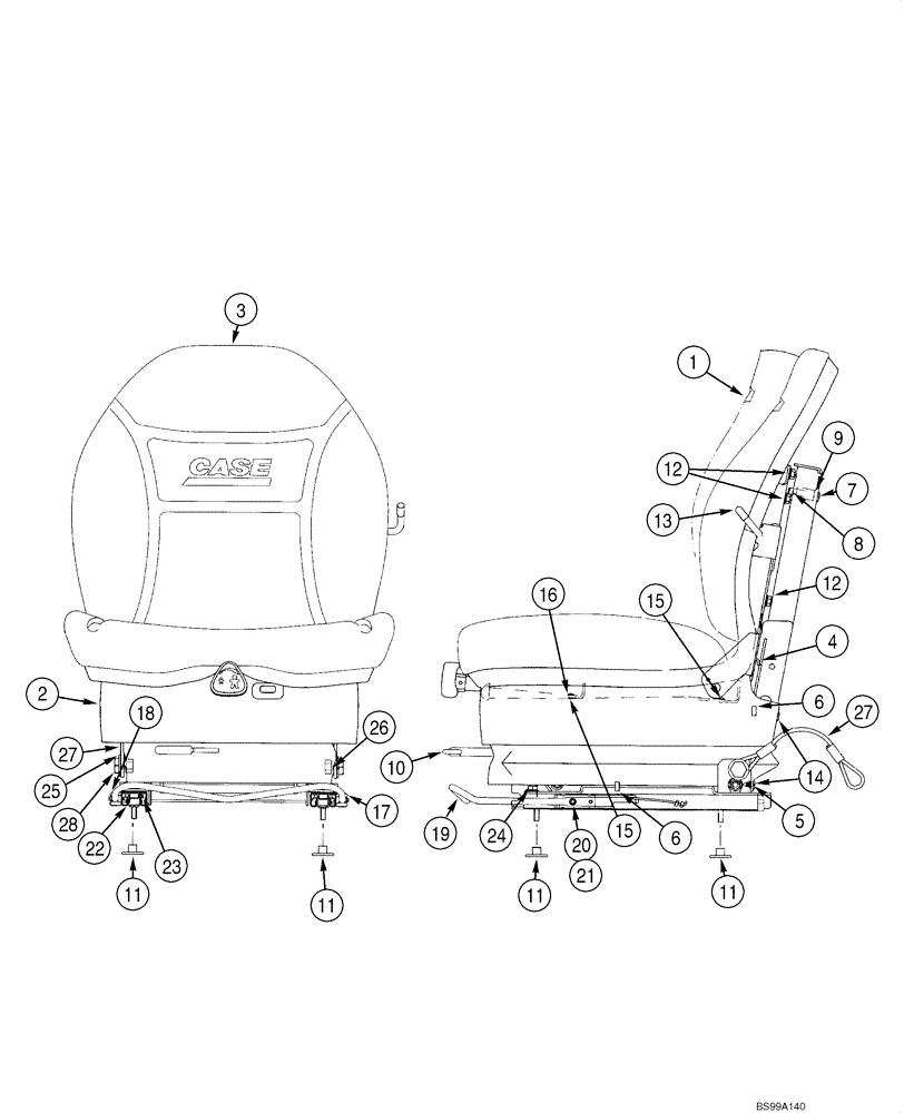 Схема запчастей Case 586G - (09-26) - SEAT ASSY, DELUXE (MILSCO) (09) - CHASSIS