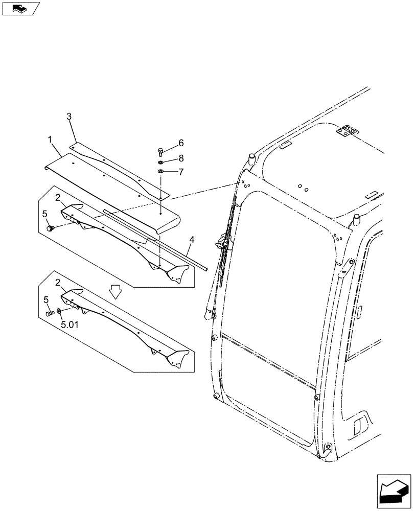 Схема запчастей Case CX160C - (90.150.20) - CAB - VISOR (90) - PLATFORM, CAB, BODYWORK AND DECALS