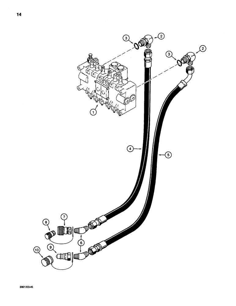 Схема запчастей Case D130 - (7-014) - BACKHOE SUPPLY AND RETURN HYDRAULIC CIRCUIT, USED ON 1835C, 1840 & 1845C UNI-LOADERS W/ DUKE VALVE 