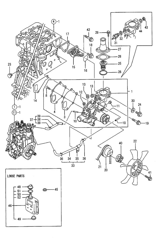 Схема запчастей Case CX50B - (09-010) - COOLING WATER SYSTEM ENGINE COMPONENTS