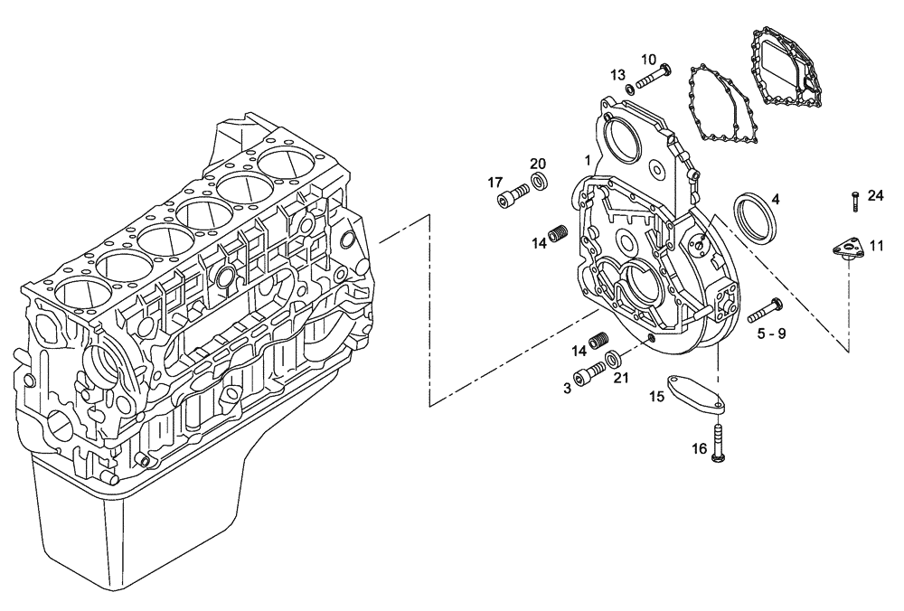 Схема запчастей Case 330B - (01A00000283[001]) - HOUSING, REAR (87522001) (01) - ENGINE