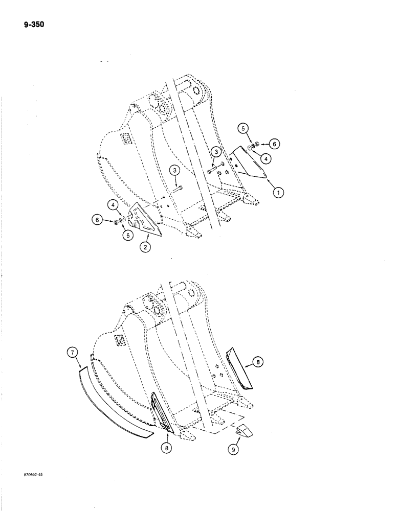 Схема запчастей Case 170B - (9-350) - BACKHOE BUCKET CUTTER OPTIONS, P.I.N. 74341 THROUGH 74456 (09) - CHASSIS